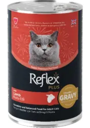 Plus Gravy Sos İçinde Et Parçacıklı Kuzu Etli Yetişkin Kedi Konserve 400 Gr (12 Adet) - REFLEX PLUS
