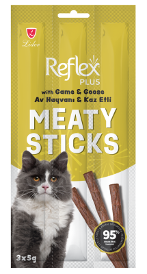 Reflex Plus Meaty Stick Av Hayvanı Ve Kaz Etli Kedi Ödül Çubukları 3x5 gr (10 Adet) - 1