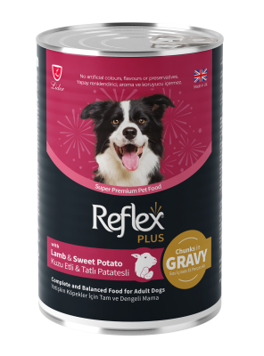 Reflex Plus Sos İçinde Et Parçacıklı Kuzu Etli Ve Tatlı Patatesli Yetişkin Köpek Konservesi 400 Gr (12 Adet) - 1